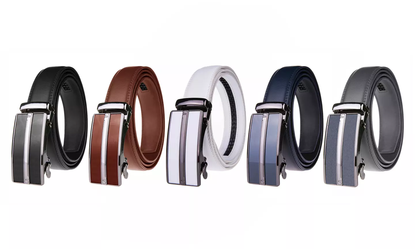 Braveman Men's Leather Automatic Buckle Ratchet Dress Belt with Stripe - Primary Image