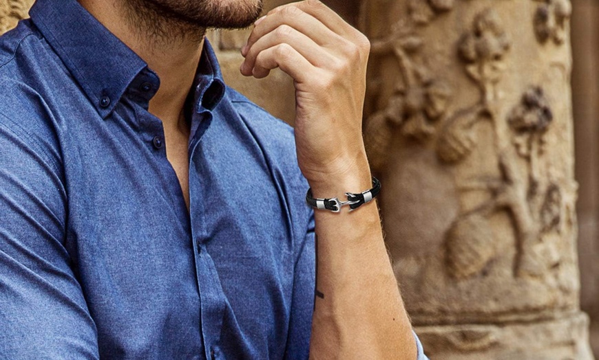 Image 4: 1x oder 2x Leder-Armband mit Anker-Motiv für Herren