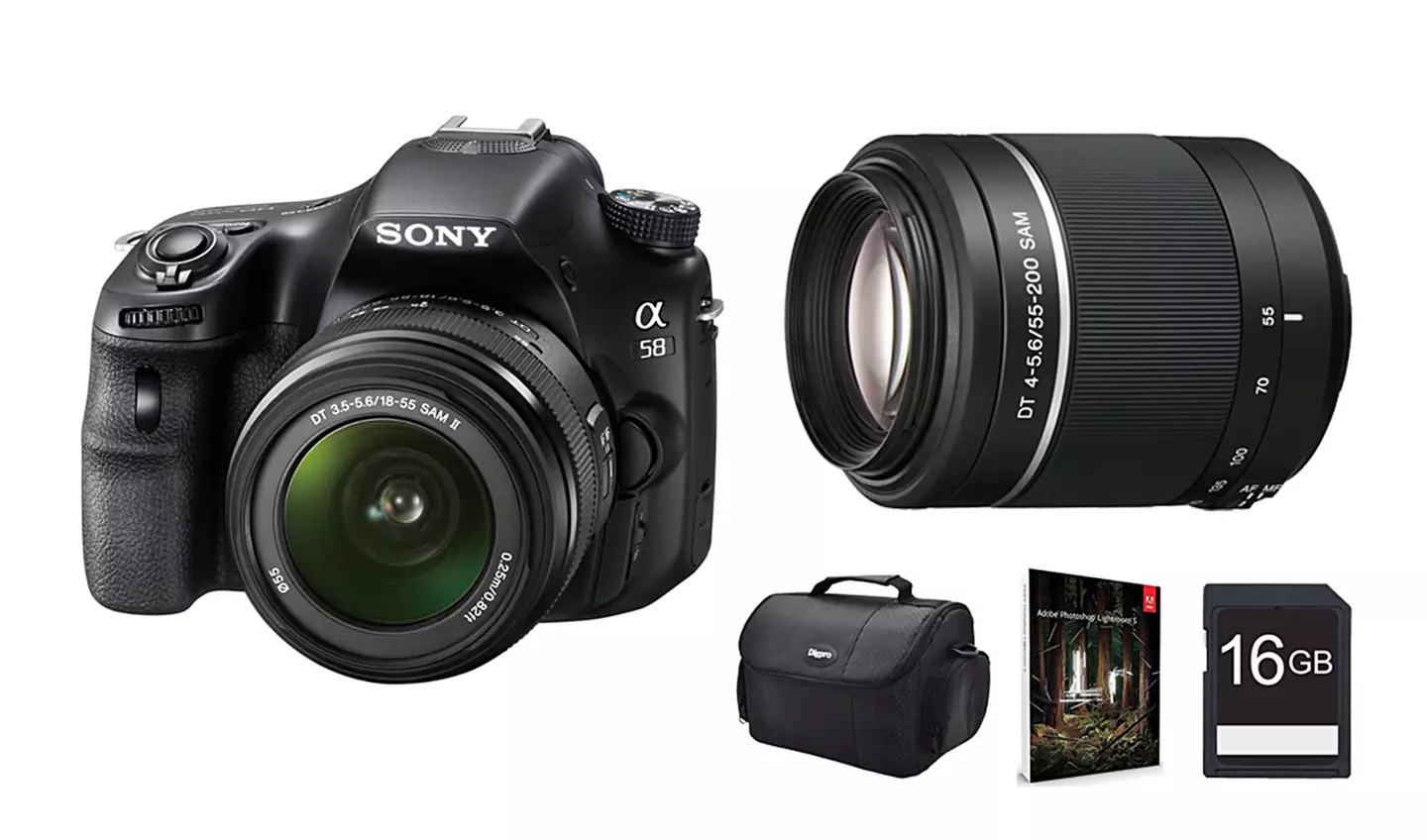 Sony a58 SLR Kits with 18–55mm and 55–200mm Lenses and Optional Adobe Photoshop Lightroom 5 - Second Medium