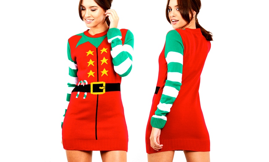 Image 2: Oops Christmas Elf Jumper Dress