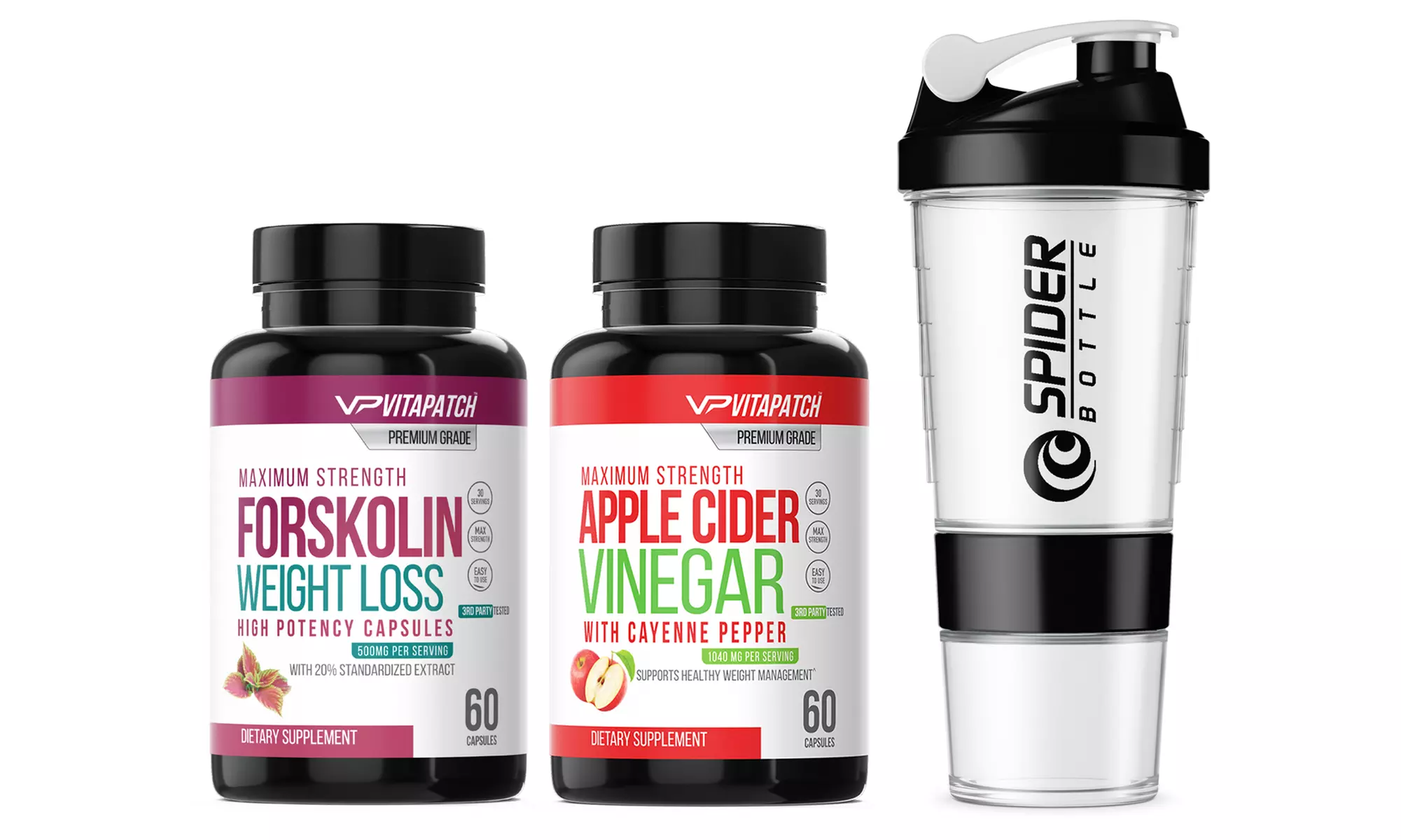 Apple Cider Vinegar and Forskolin Dietary Supplements with Shaker (3-Pack) - Primary Image