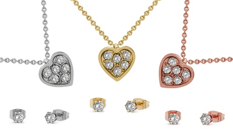 Set con pendente e orecchini a cuore OMG Jewel, con cristalli Swarovski®, disponibile in 3 colori