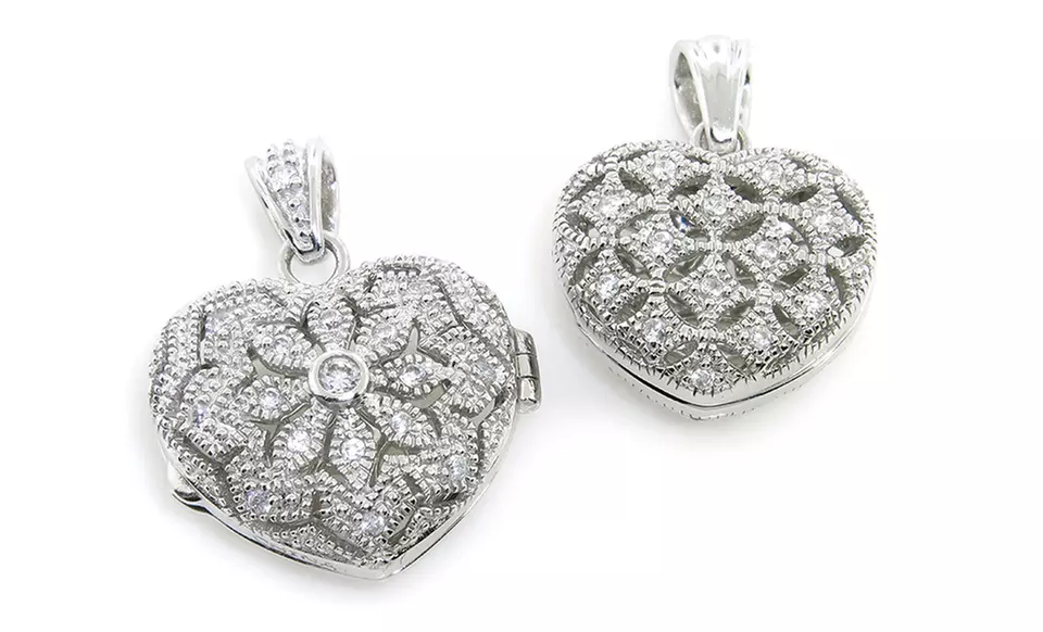 Sterling Silver Heart Locket. Multiple Designs Available. Free Returns. - Primary Image