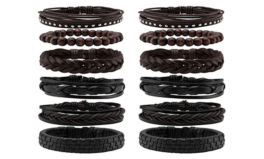 Image 3: One or Two Six-Piece Men's Braided Bracelet Sets