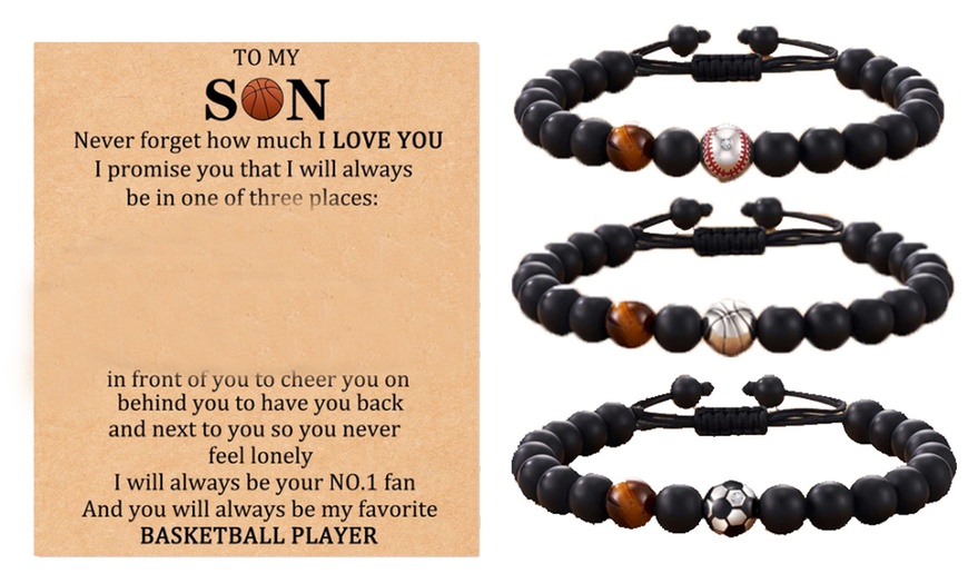 Image 1: To My Son Football Bead Bracelet With Card