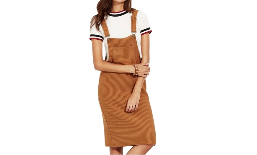 Image 2: Women's Ribbed Dungaree Dress