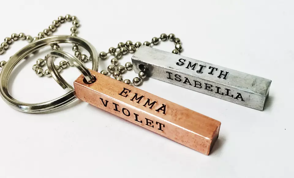 4-Sided Custom-Stamped Metal Pendant with Keychain or Necklace from LilyDeal.com - Primary Image