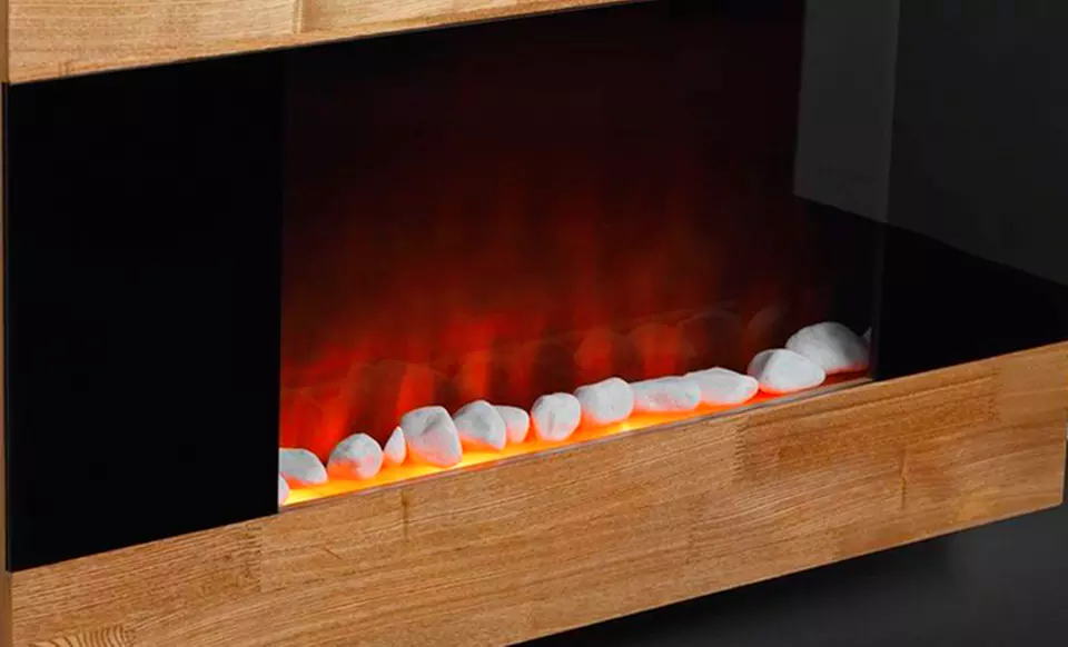 Electric Fireplace Wall Mount with Wooden Finish. Free Shipping. - Second Medium