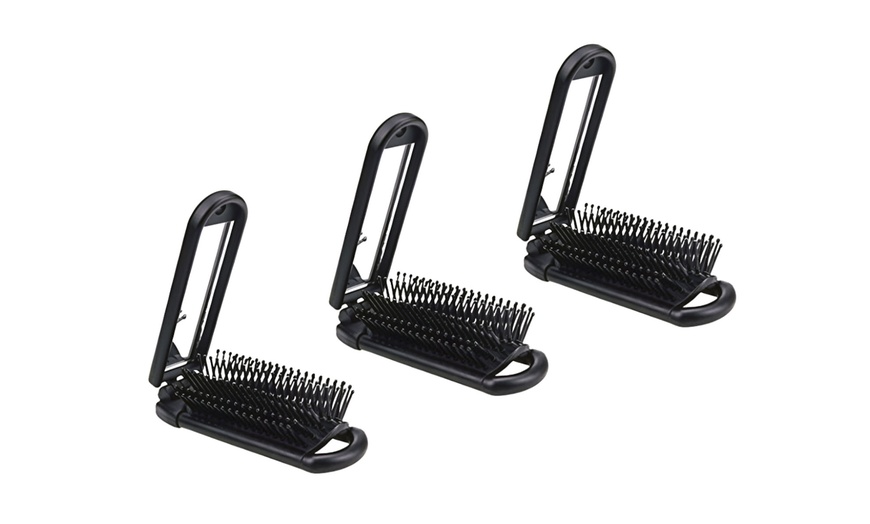 Image 5: Glamza Mini 2-in-1 Folding Rectangle Detangle Hair Brushes with Mirror