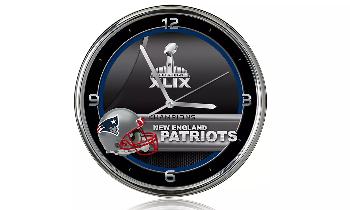 New England Patriots Super Bowl XLIX Champions Chrome Clock - Primary Image