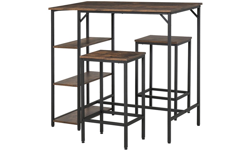 Image 4: Homcom Breakfast Bar Table Set with Adjustable Feet and Two Stools