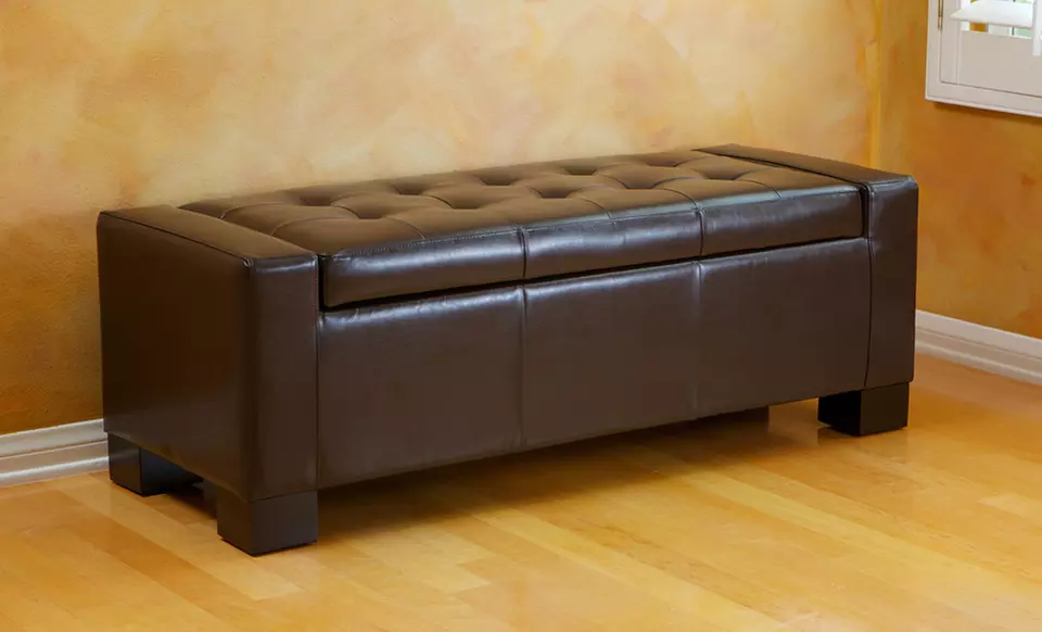 Tufted Leather Storage Bench Ottomans. Multiple Colors Available. Free Shipping. - Primary Image