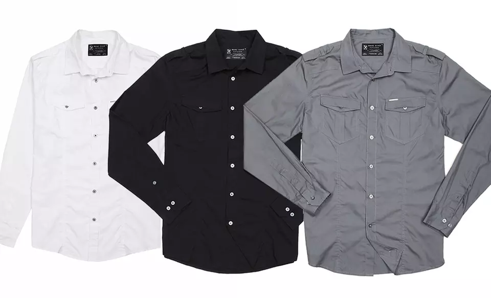 Marc Ecko Men's Long-Sleeve Military Shirt. - Primary Image