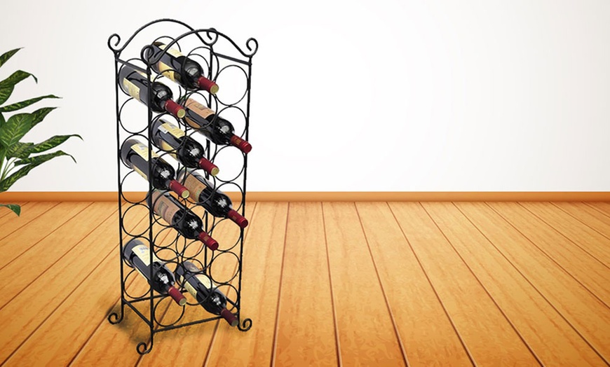 Image 1: 21-Bottle Stainless Steel Black Free-Standing Wine Rack 