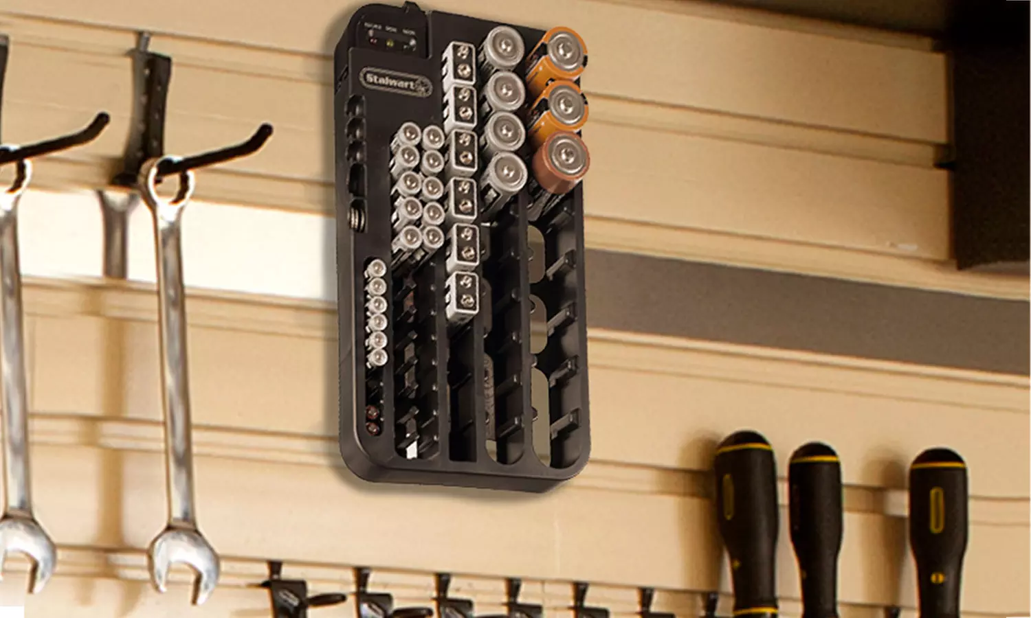 Stalwart Battery Organizer Caddy with Tester - Primary Image