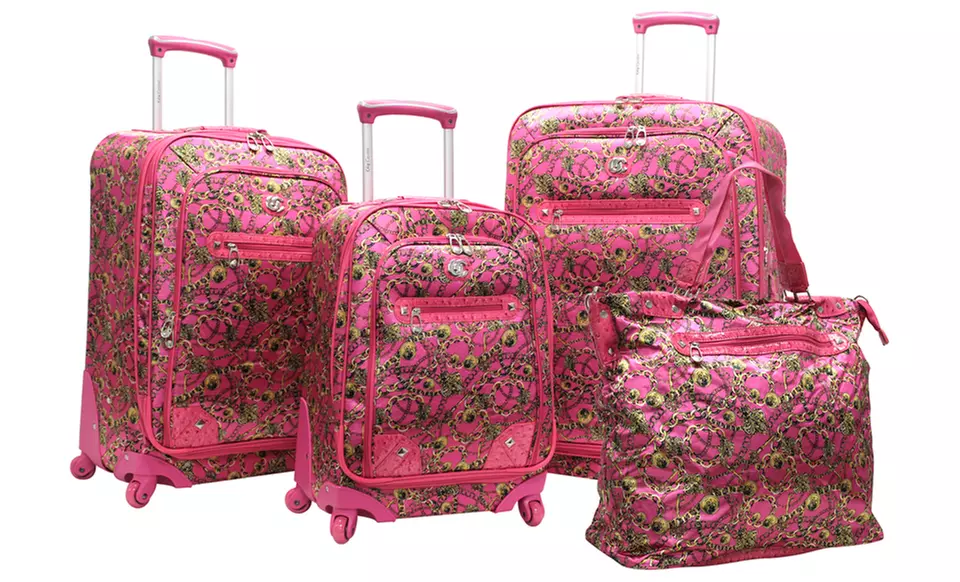 Oleg Cassini 4-Piece Chains-Print Luggage Set - Primary Image
