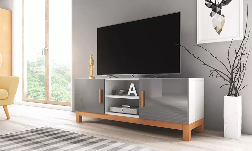 Meuble TV Lahti, style scandinave avec pieds en hêtre - Primary Image