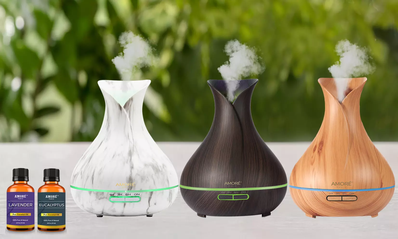 Ultrasonic Aroma Diffuser with Optional Essential Oil Gift Set (7-Piece) - Primary Image