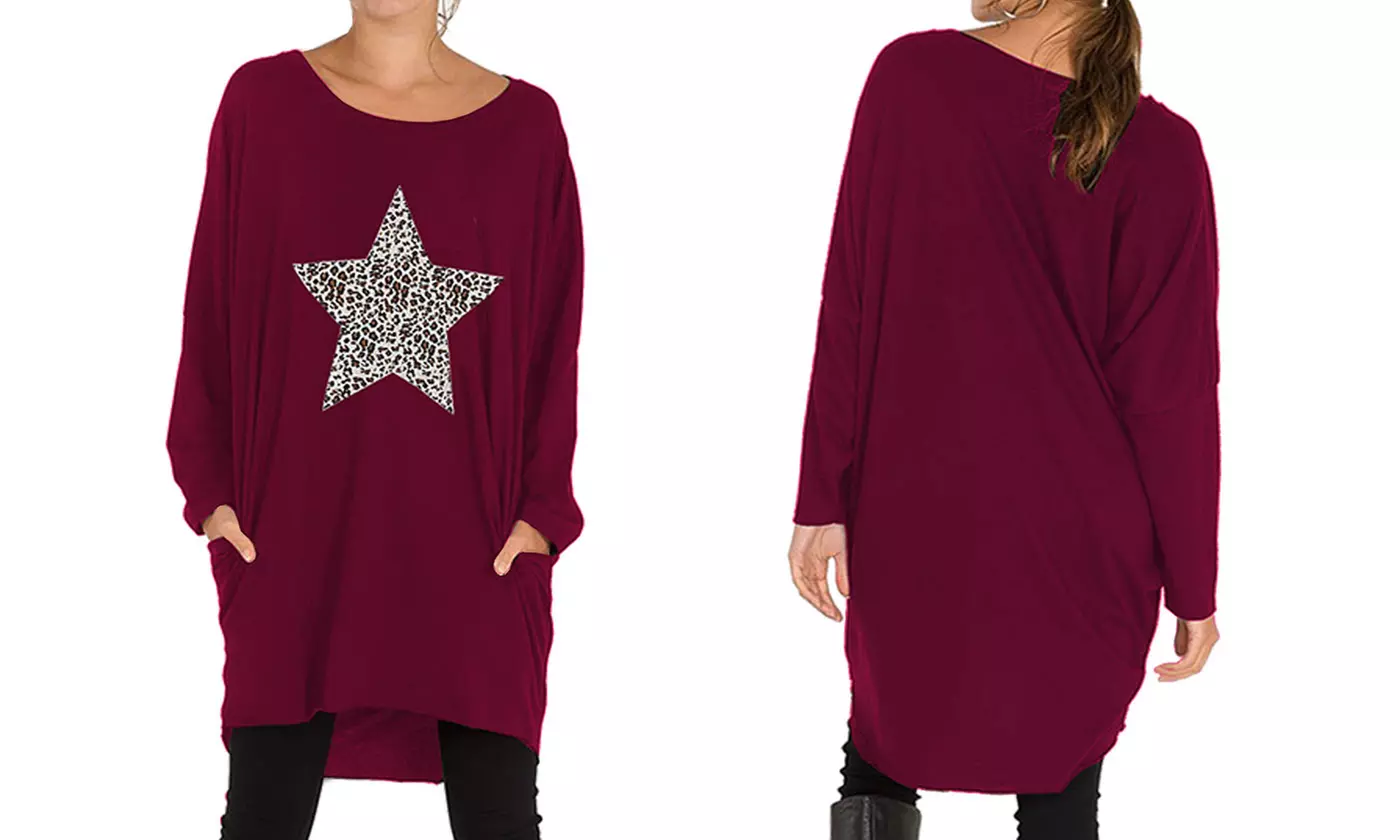 Leopard Motif Print Oversized Top