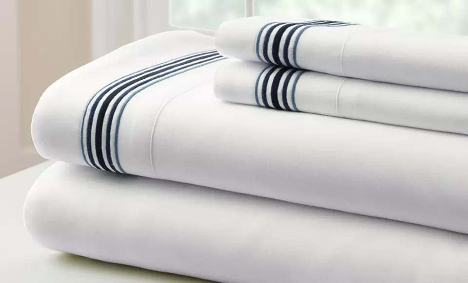 Bellissimo 4-Piece Embroidered Marrowing-Hem Sheet Set. Multiple Sizes from $22.99–$29.99. Free Shipping and Returns. - Second Medium