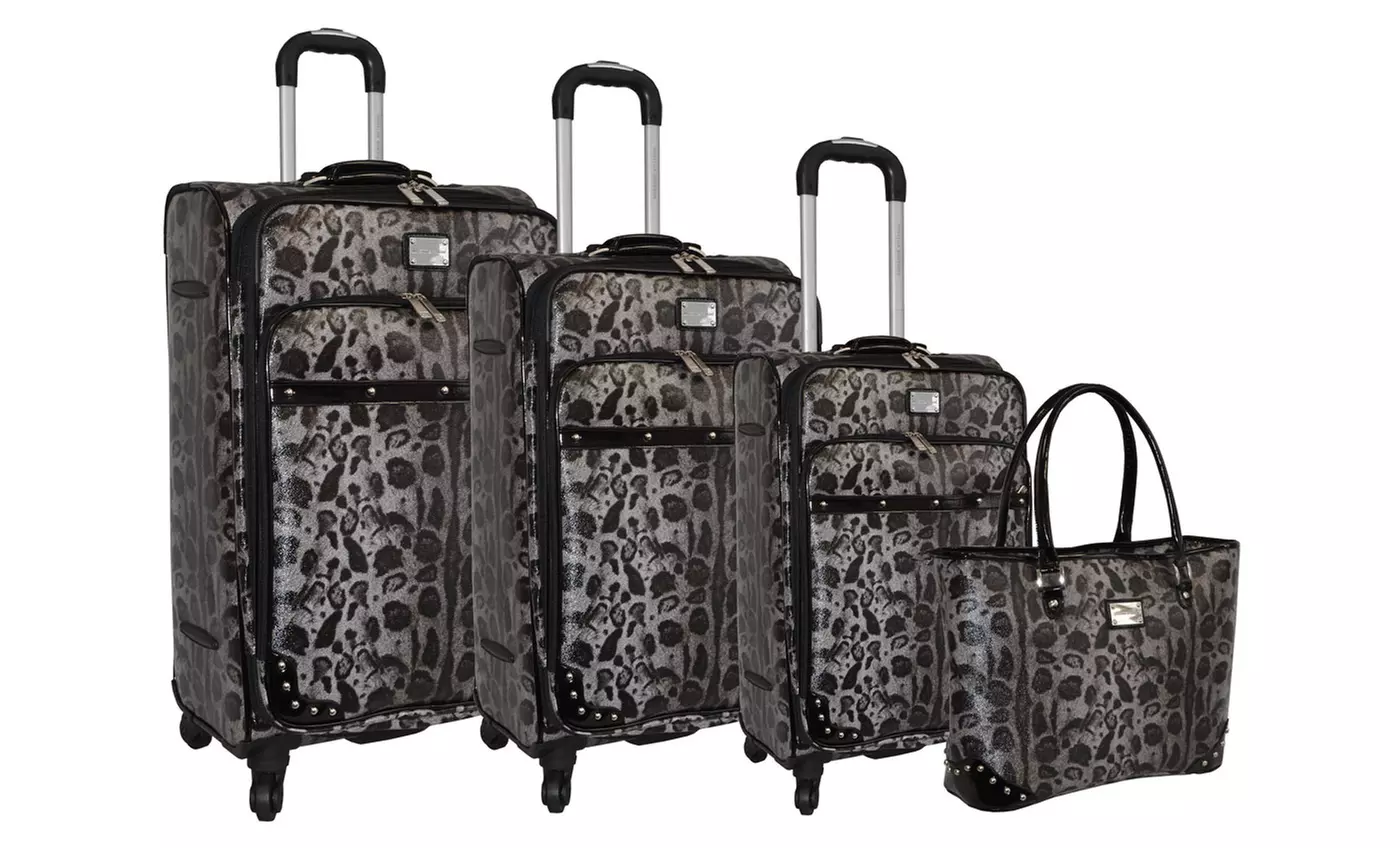 Adrienne Vittadini 4-Piece Leopard Pebble Grain Nested Spinner Luggage Set - Primary Image