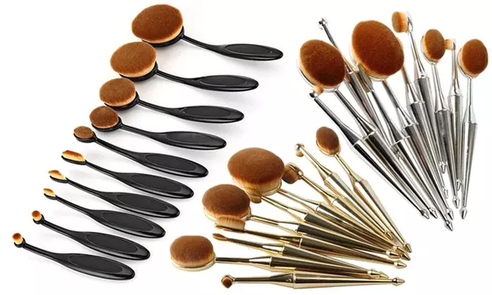 Professional Oval Kabuki Cosmetic Makeup Brushes Set - 10 Pieces