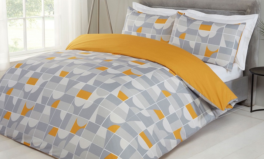 Image 1: Julian Charles Home Otto Ochre Geometric Super Soft Duvet Set