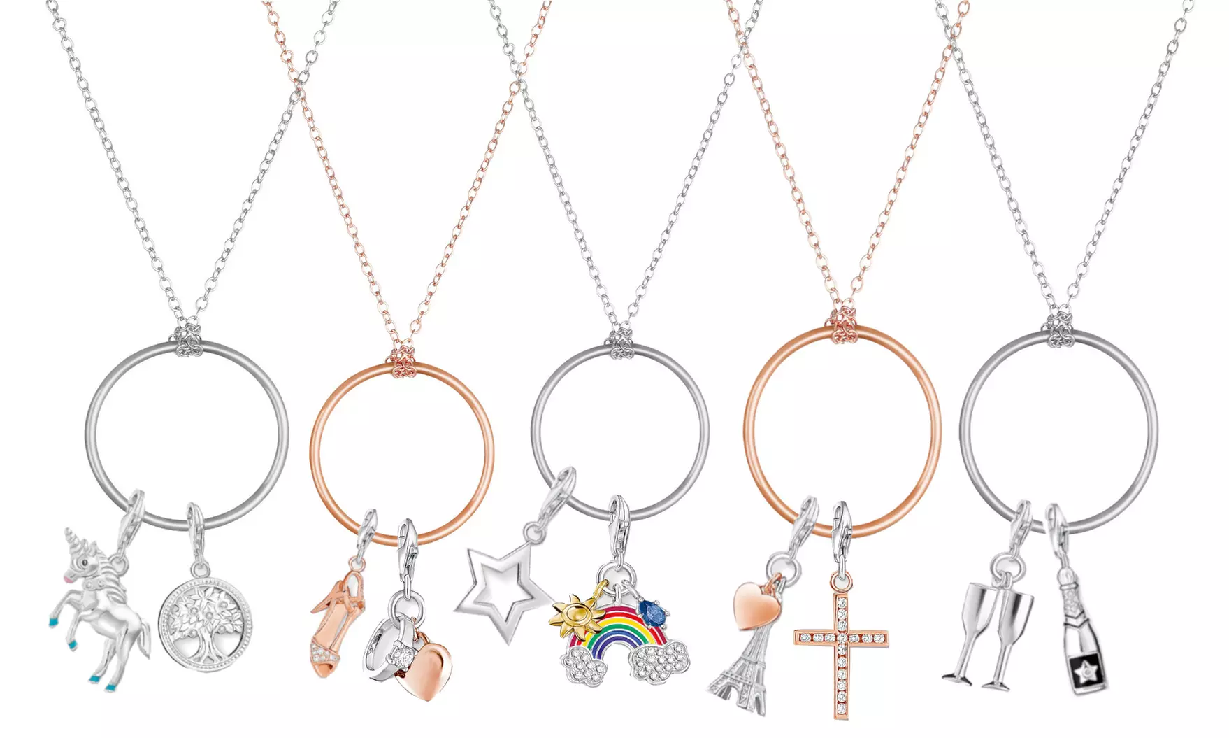 Sélection de collier pendentif bague avec breloques de 2 cm chacune et fermoir mousqueton - Primary Image