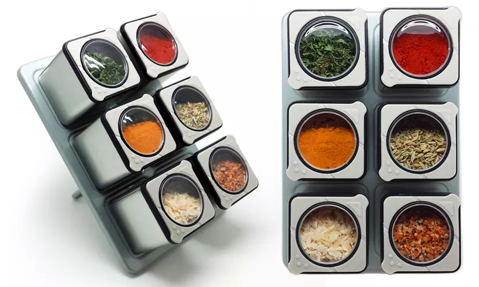 Magnetic Spice Rack with 6 Tin Jars - Primary Image