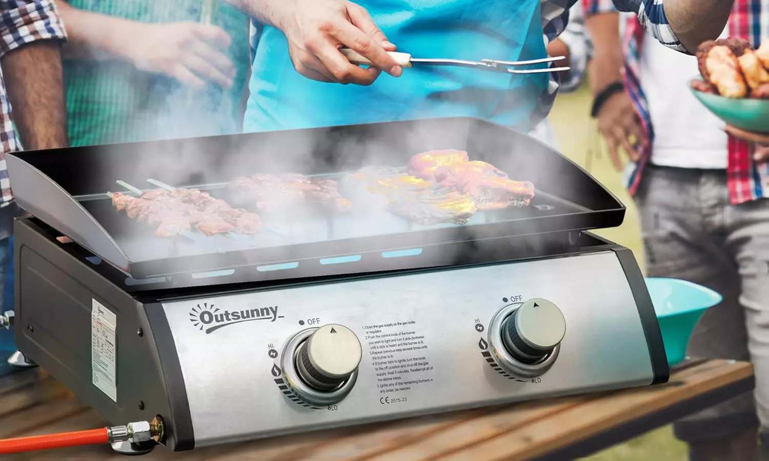 Outsunny Tabletop Gas Plancha Grill with Two Stainless Steel Burner
