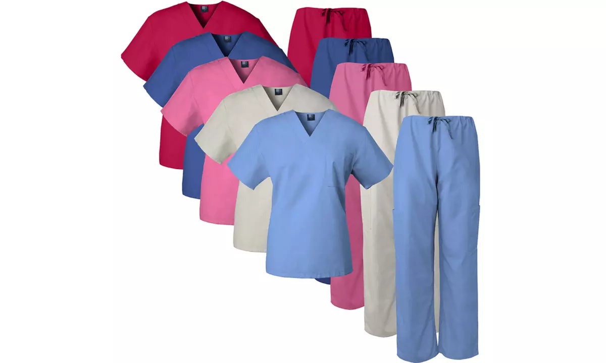 Medgear Unisex Chest Pocket Top and Cargo Drawstring Pants Scrub Set  - Primary Image