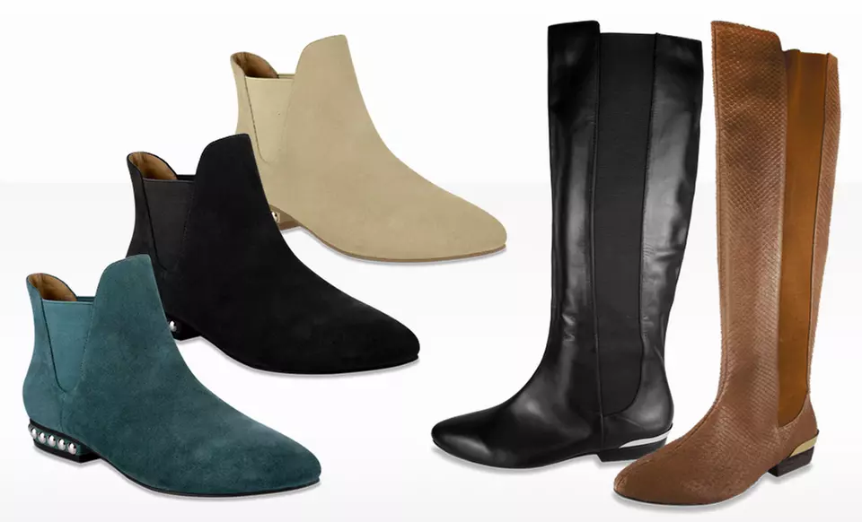 ABS by Allen Schwartz Women's Flat Leather Knee-High Boots or Flat Suede Booties from $76.99–$109.99. Free Returns. - Primary Image