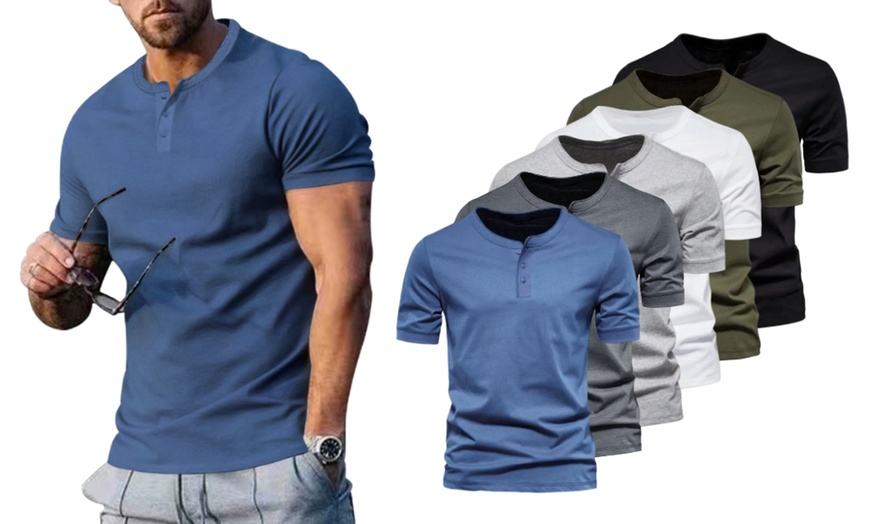 Image 1: T-shirt Henley décontracté à manches courtes pour hommes