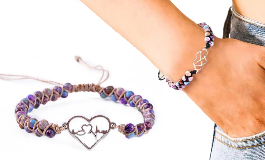 Image 2: 1x oder 2x Jaspis-Edelstein-Armband mit Herz-Anhänger