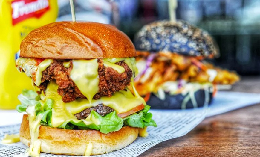 Image 1: Burger with Chips and Soft Drink at Black Label Grill