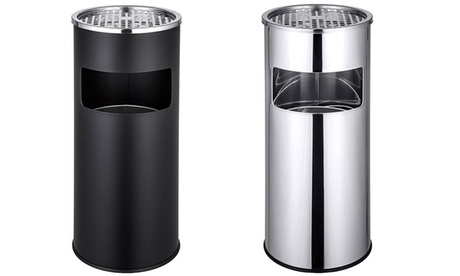 Pattumiera in acciaio con posacenere estraibile disponibile in 2 colori