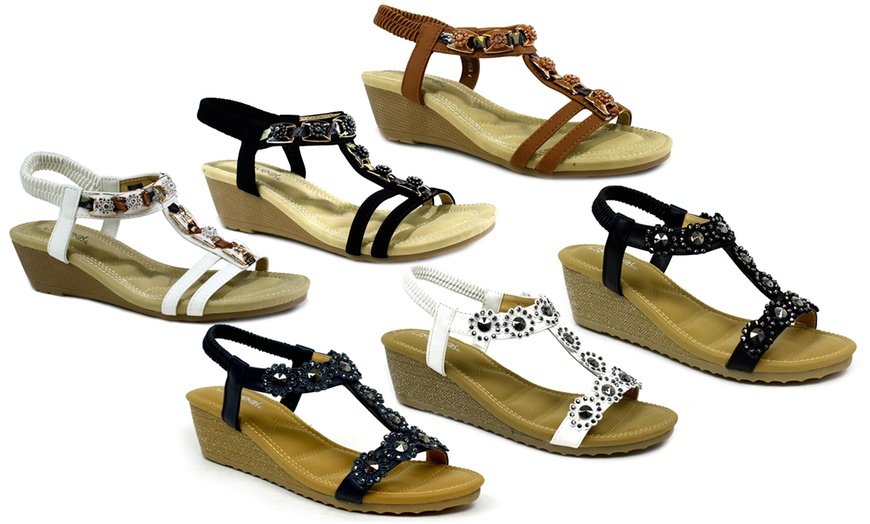 Image 1: Open Toe Wedge Sandals