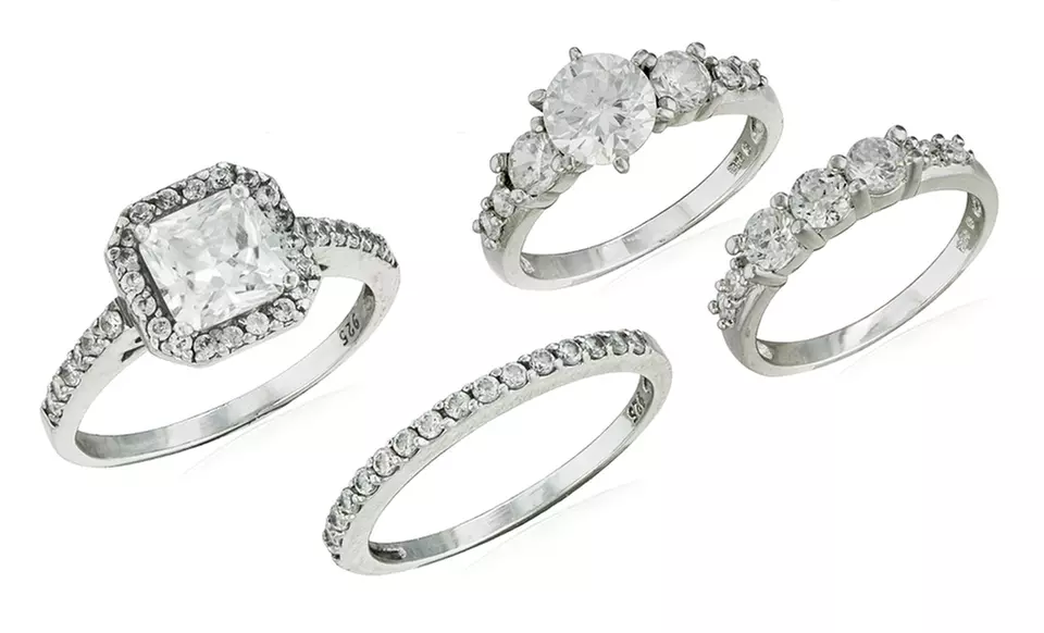 Sterling-Silver Cubic-Zirconia Worry-Free Travel Wedding Ring Sets. Multiple Styles Available. Free Returns. - Primary Image