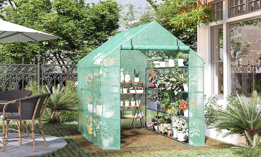 Image 2: Outsunny Walk-In Greenhouse with Shelves