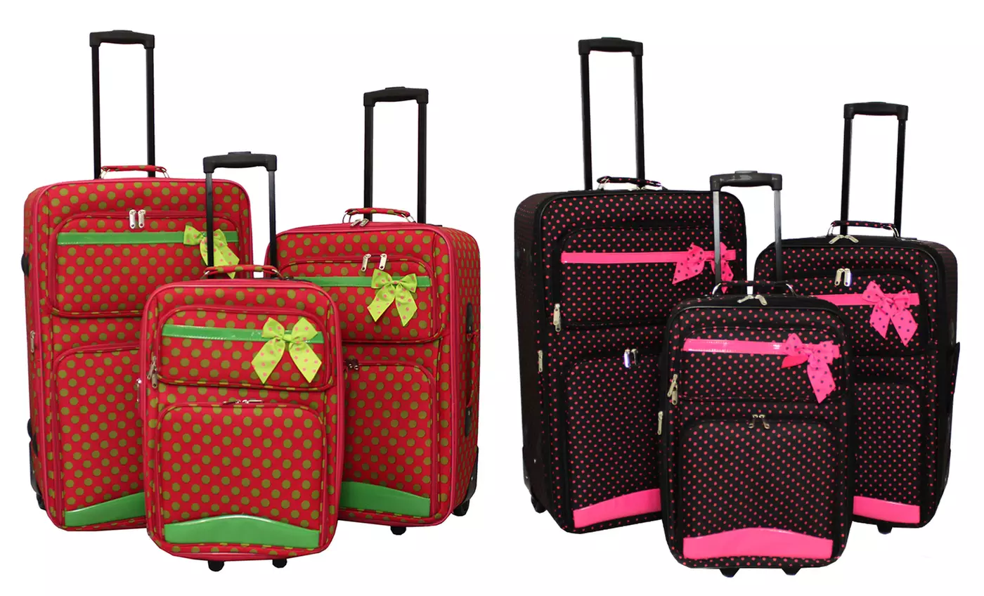 3-Piece Argo Upright Polka Dot Luggage Set - Primary Image