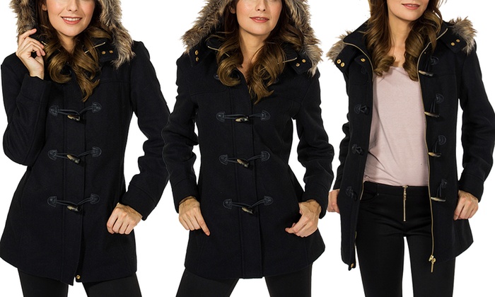 womens wool coat with fur hood