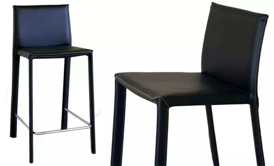 Set of 2 Kazan Leather Counter Stools in Black or Brown - Second Medium