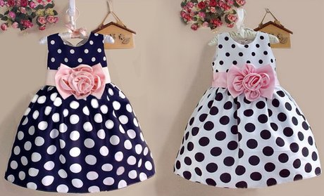 Girls' Satin Polka Dot and Striped Dresses