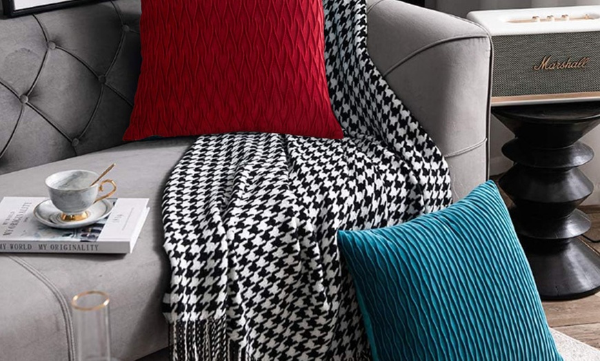 Image 1: Two or Four Packs of Striped Velvet Square Decorative Pillow Cases