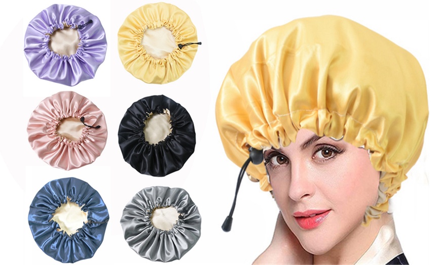 Image 1: Adjustable Satin Bonnet Night Sleep Cap