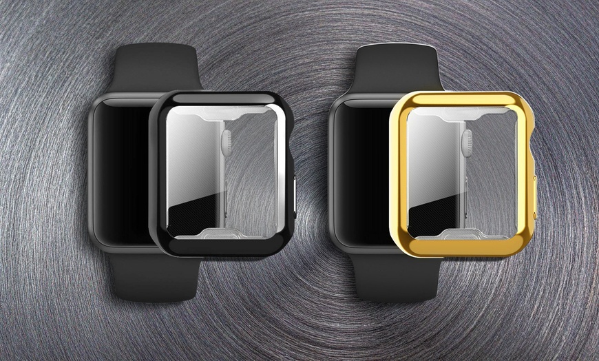 Image 1: Chrome Full Cover Drop Resistant Bumper Screen Protector Case For Apple Watch