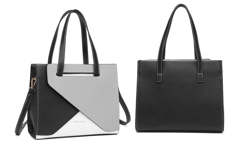 Image 2: Miss Lulu Contrast Panel Shoulder Bag