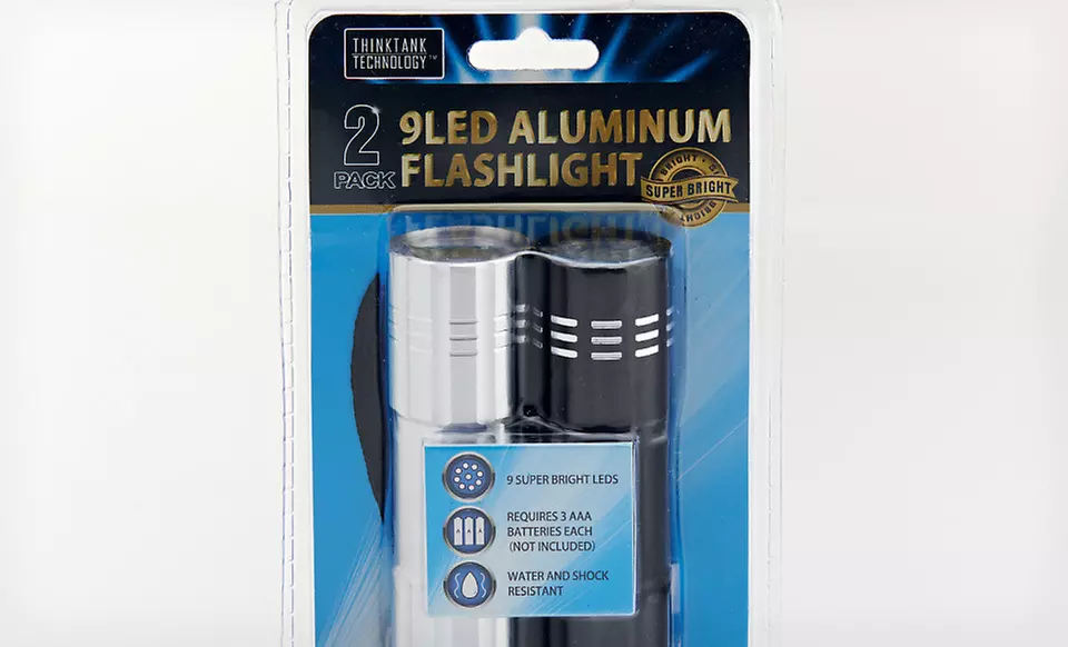 $3.99 for Two ThinkTank Technology Nine-LED Aluminum Flashlights ($20 List Price). Free Returns. - Second Medium