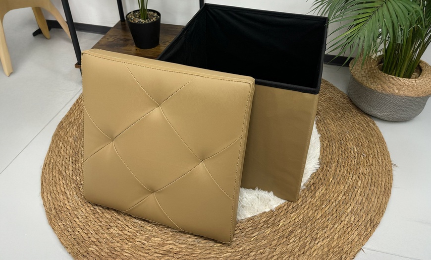 Image 19: Soft Upholstered Pouf with Hidden Storage