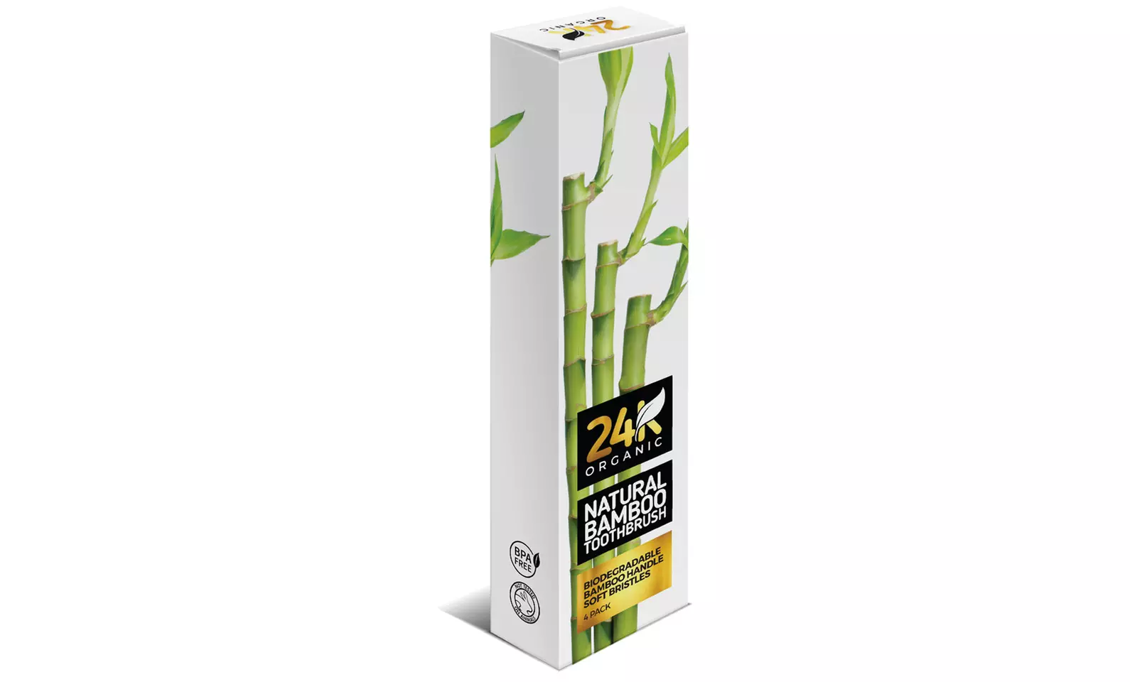 24K Organic Natural Bamboo Toothbrushes (4-Pack) - Second Medium
